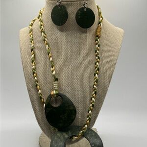 Handmade artisan necklace and matching earrings crafted in Colombia